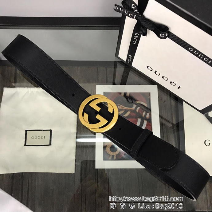 GUCCI古馳 官方經典款 正品規格 原單品質 對版定制皮料 復古烤漆雙G亞黑扣 男士皮帶  xfp1086